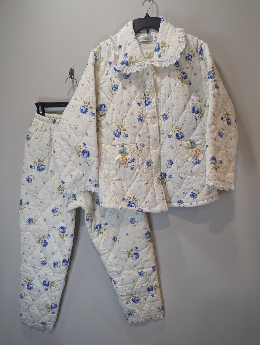 Vintage Floral Quilted Padded Cotton Jacket And Pants Set Size XS-S Cottagecore